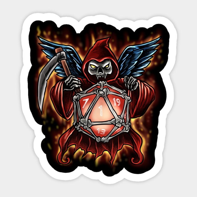 Soul Harvester's Gambit: Grim Reaper's Dice Dance in the Dungeons & Dragons Realm Sticker by Holymayo Tee